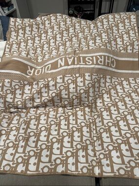 Beige and White Logo Jacquard Throw